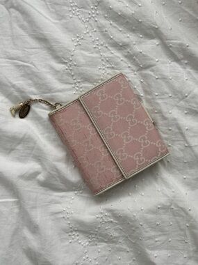 Gucci Light Pink GG Canvas Bifold Wallet with Chain Charm